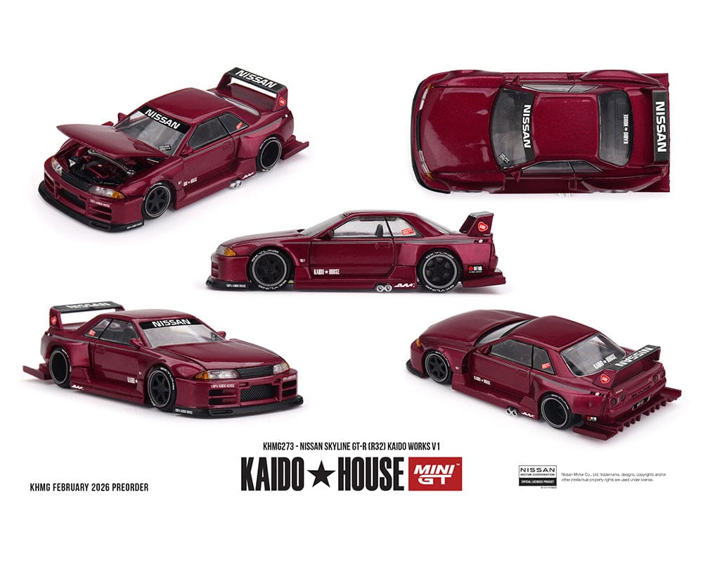 (pre-order) Nissan Skyline GT-R R32 Kaido Works V1 Burgandy Red Kaido House Mini GT 1/64 scale