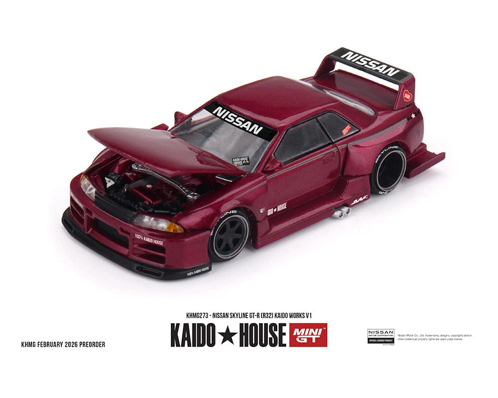 (pre-order) Nissan Skyline GT-R R32 Kaido Works V1 Burgandy Red Kaido House Mini GT 1/64 scale - Image 2