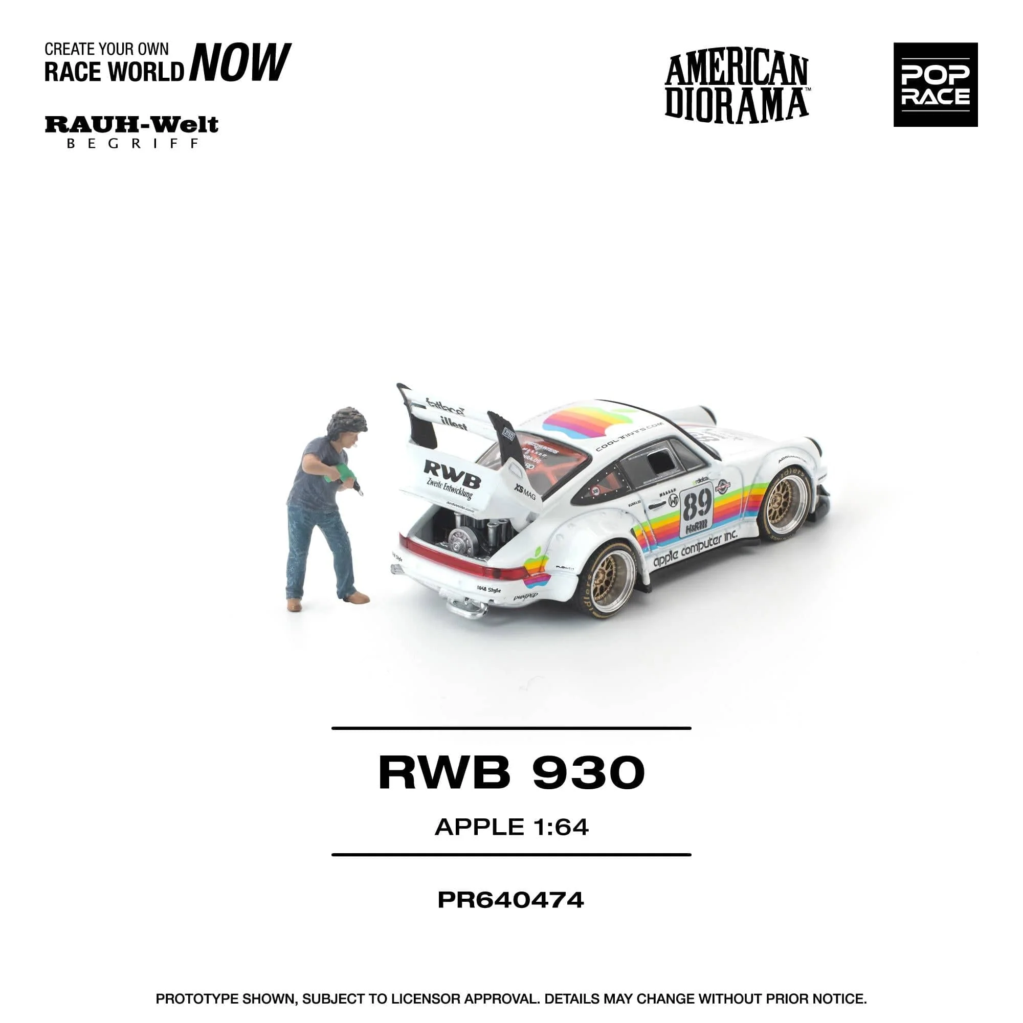 (pre-order) Porsche RWB 930 Apple with Nakai San Minifigure Pop Race 1/64 scale - Image 2