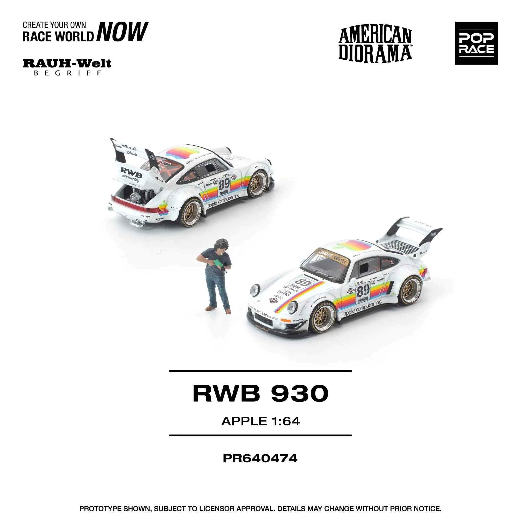 (pre-order) Porsche RWB 930 Apple with Nakai San Minifigure Pop Race 1/64 scale - Image 3