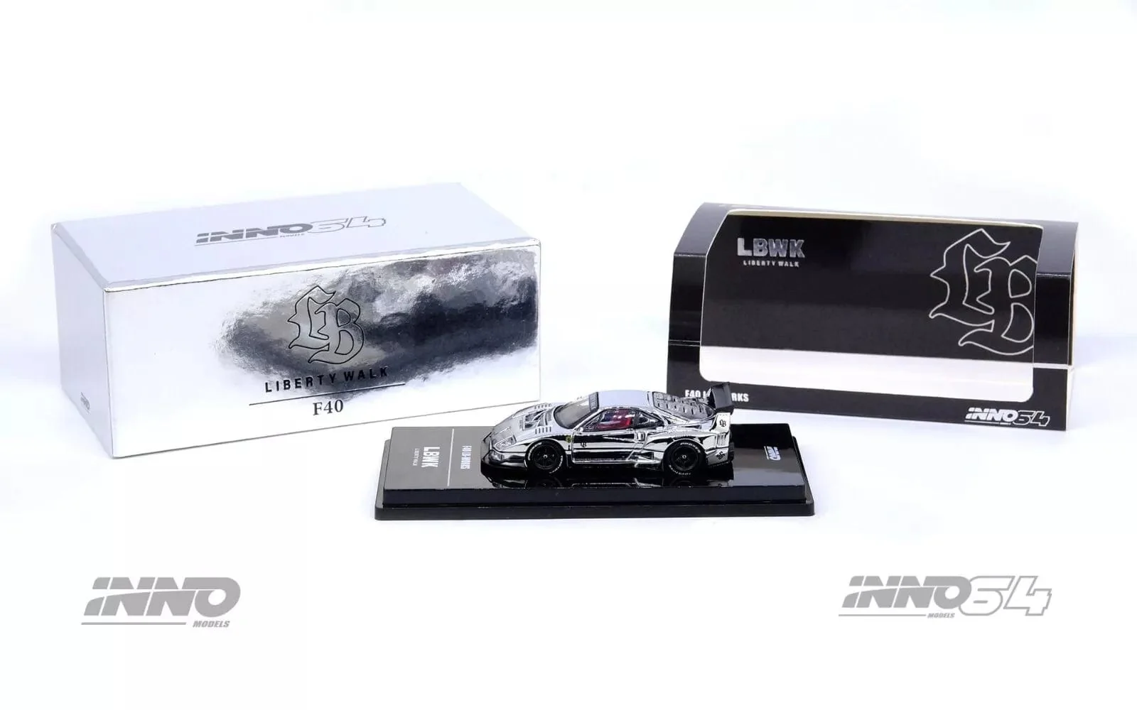 Ferrari F40 Liberty Walk Silver CHROME Hobby Expo Beijing 2024 Special Edition Inno64 1/64 scale - Image 2
