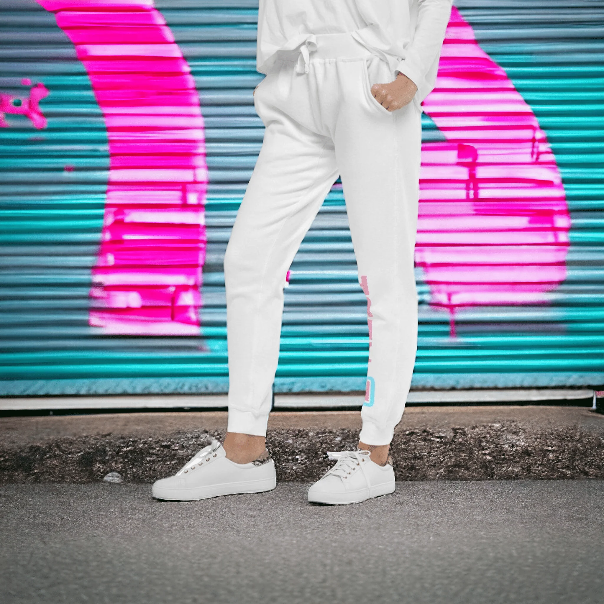 Hanz Unisex Sweatpants Flamingo Pink on White - Image 3