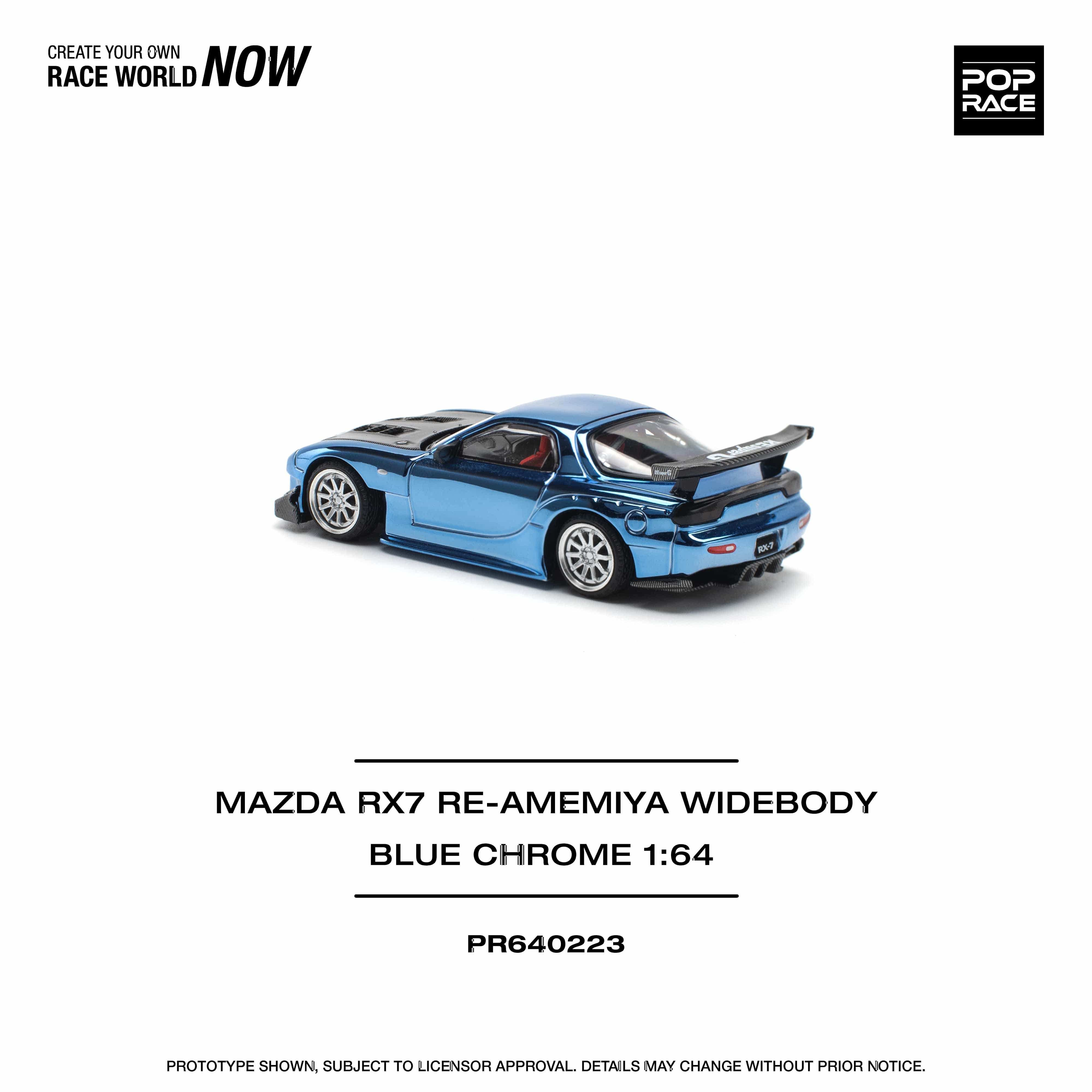 Mazda RX-7 FD3S Re-Amemiya Widebody Blue Chrome 1/64 Pop Race - Image 3