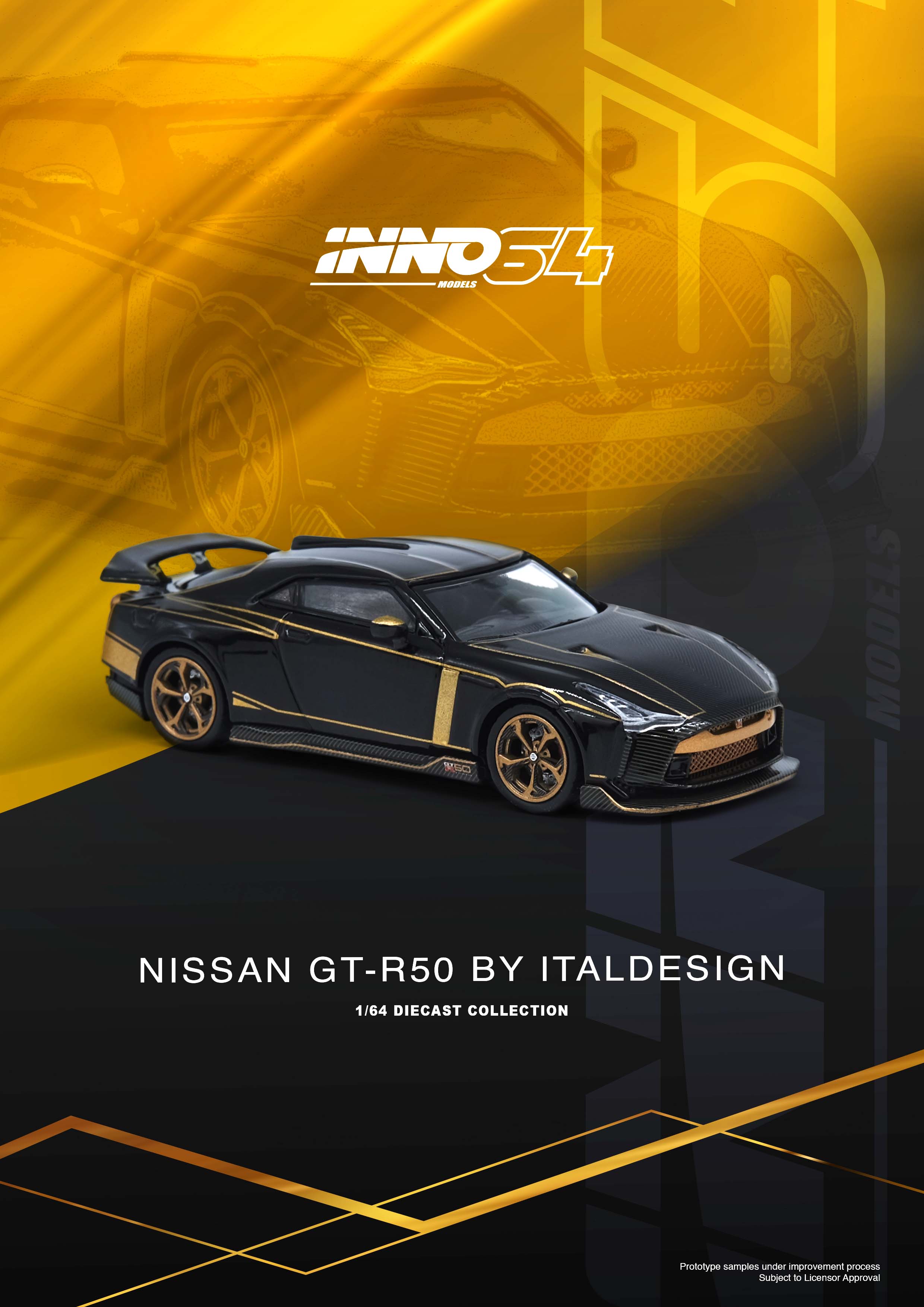 Nissan Skyline GT-R R50 by Italdesign Black & Gold Inno64 1/64 scale - Image 2