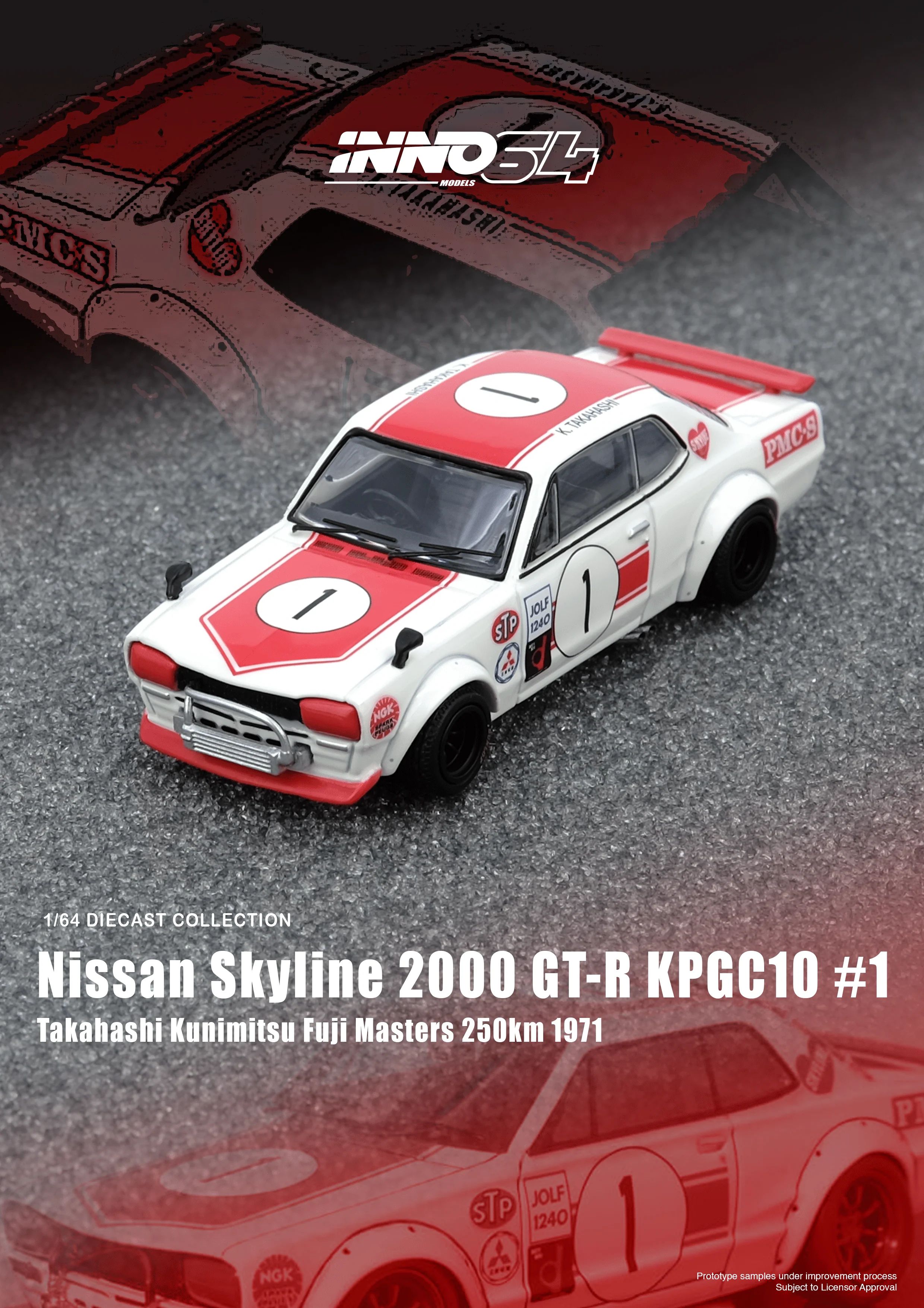 Nissan Skyline 2000 GT-R KPGC10 #1 Takahashi Kunimitsu Fuji Masters 250Km 1971 Inno64 1/64 scale - Image 2