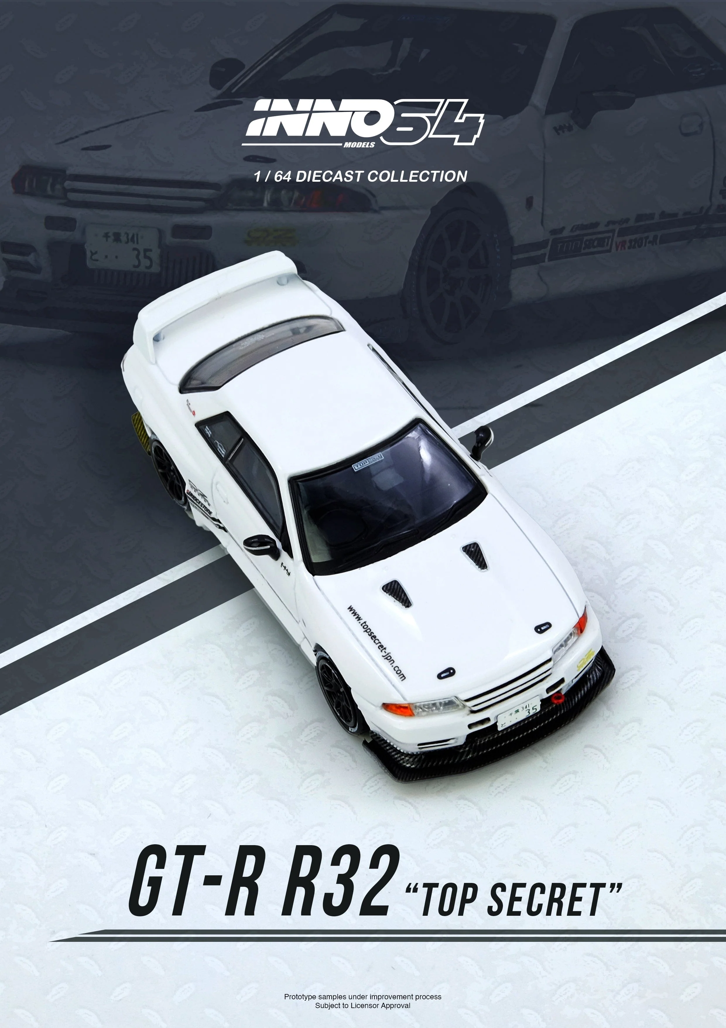 (pre-order) Nissan Skyline Top Secret V-R32 GT-R White Inno64 1/64 scale - Image 2